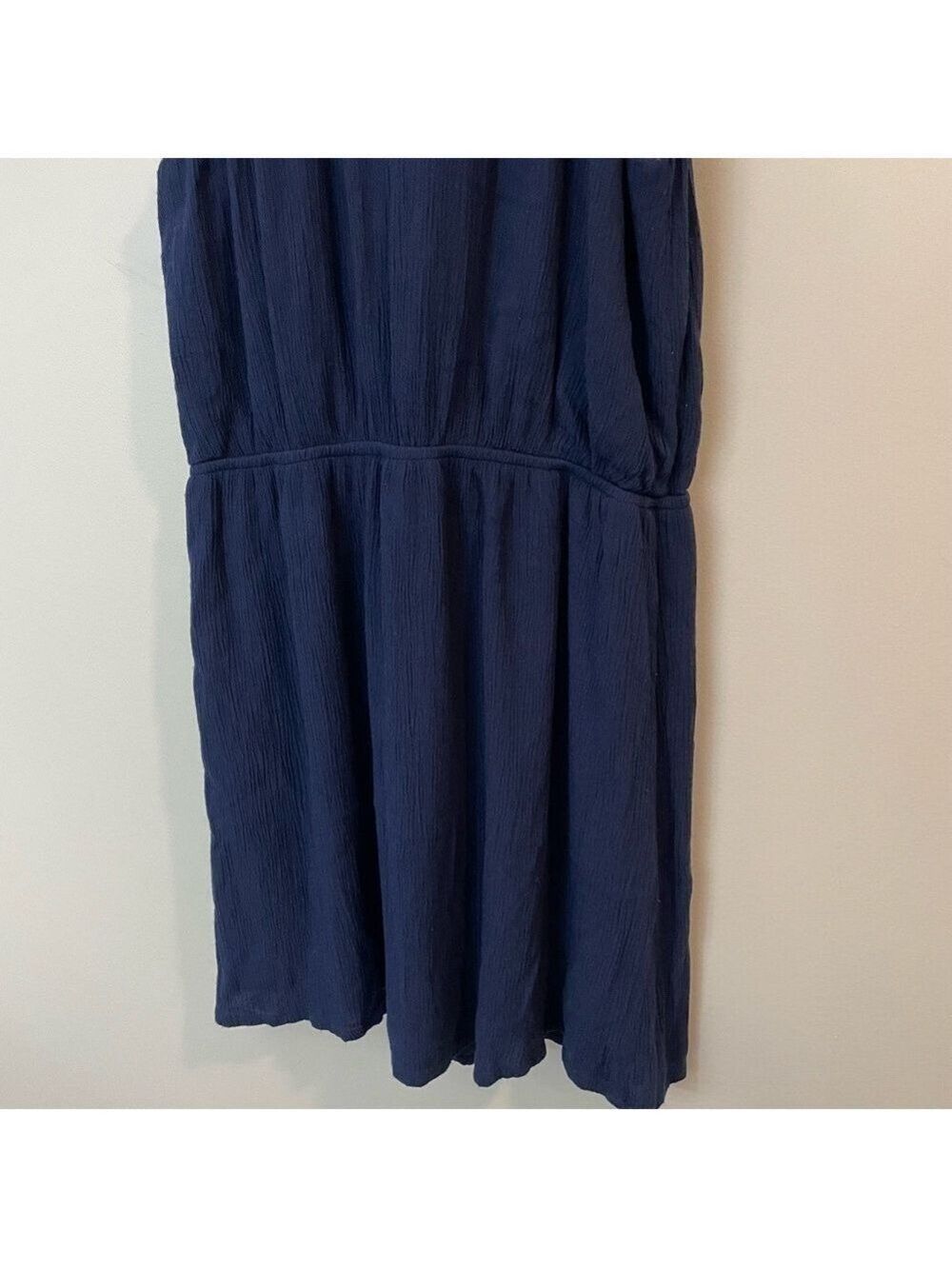 Dex Boho Crochet Mini Dress XS Navy Blue Defined Waist Sleeveless Blouson Short - Picture 7 of 9